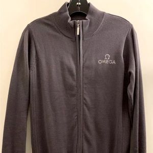 Omega Stitched Logo Watch Maker Full Zip Sweater RARE Men’s Size XS